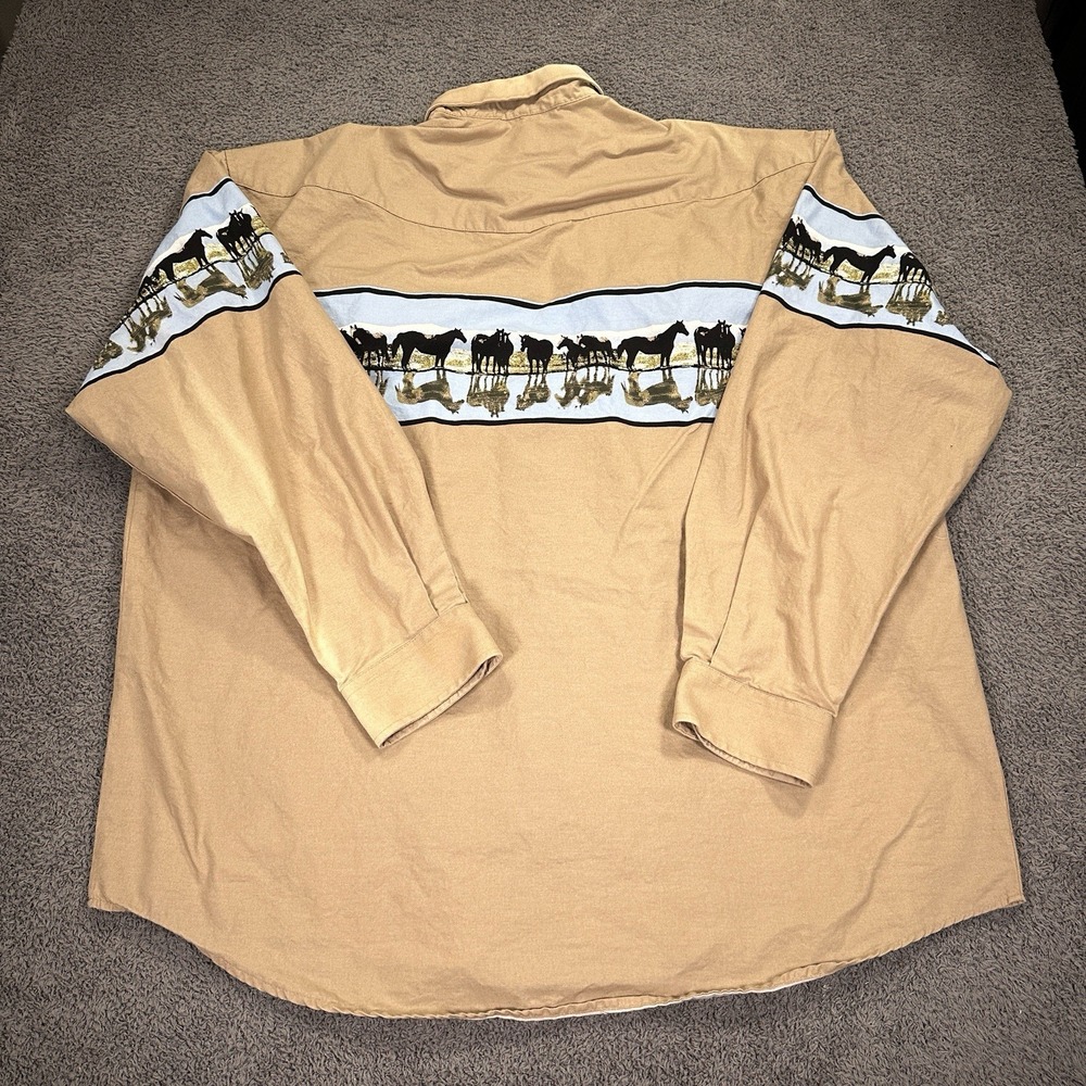 Vtg Roper Western Shirt Mens Extra Large Tan Horse Aztec‎ Rodeo Rancher Cowboy - Picture 11 of 15